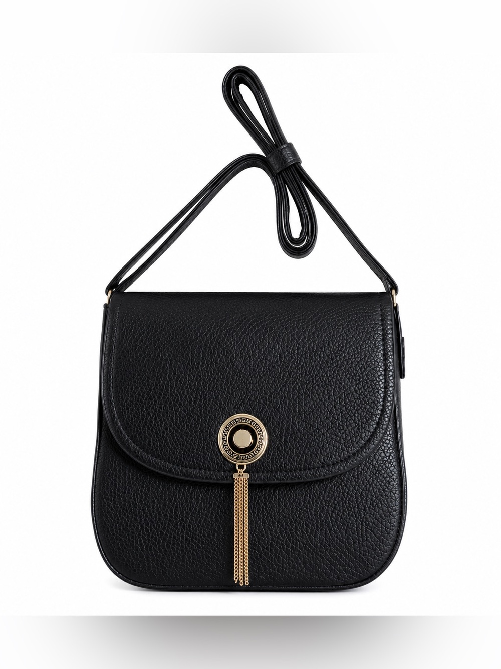 NWT! Mia K Farrow Black Pebbled Faux Leather Crossbody Bag - Gold Tassel Accent